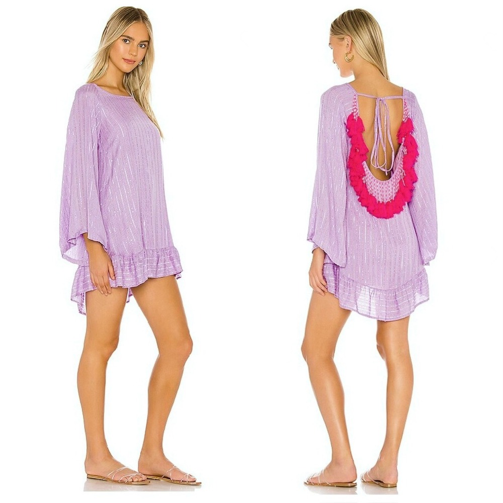 Sundress Indiana beaded tassel ruffle swing Dress Size‎ M/L lavender purple pink